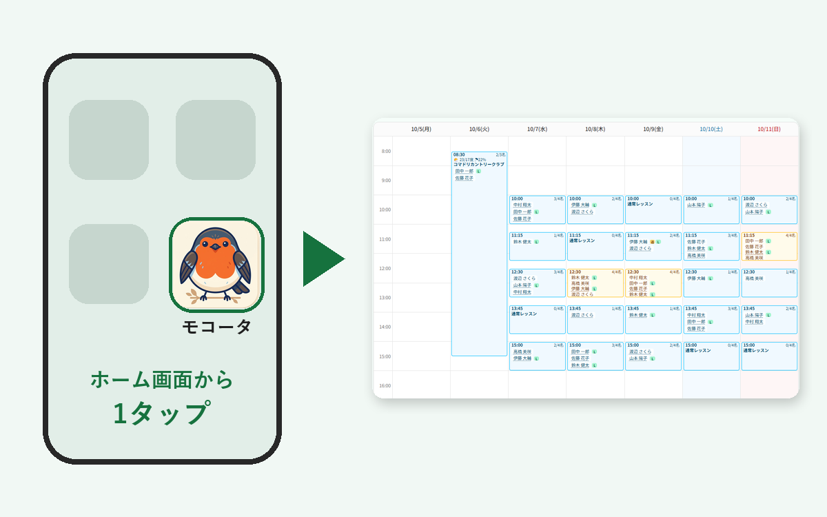 スマホのホーム画面から、1タップで今日の予約者を確認